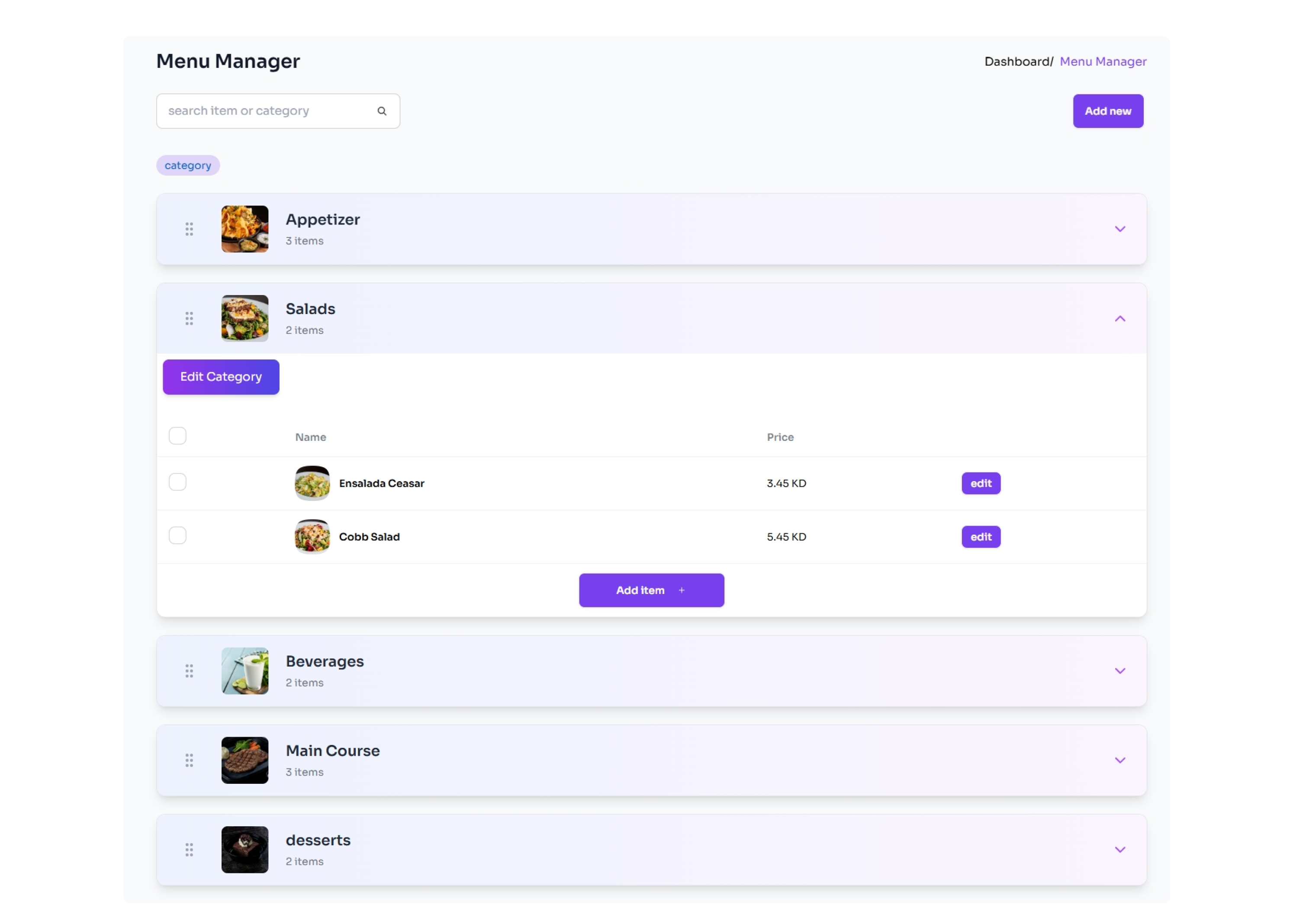 Menu Management